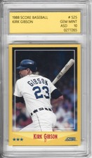 MINT  1988 SCORE #525 KIRK GIBSON TIGERS GEM MINT ASD 10