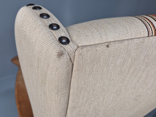 Vintage Wingback Chairs Henning Kjaernulf Oak Beige Orange Striped EB9923 VCLO - Picture 14 of 19