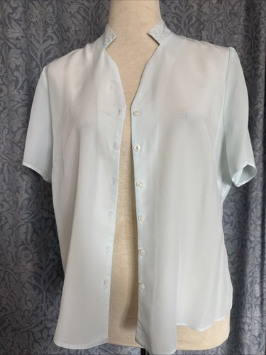 Women’s Vintage BHS Collar Embroidery Blouse Shirt In Duck Egg Blue. Size UK 16 - Picture 9 of 14