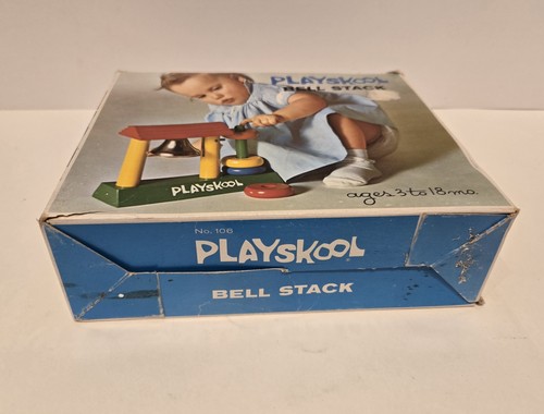 Vintage 1960s Playskool Bell Stack 106 w Original Box RARE Wooden Toy Rings 1964 - Picture 7 of 8
