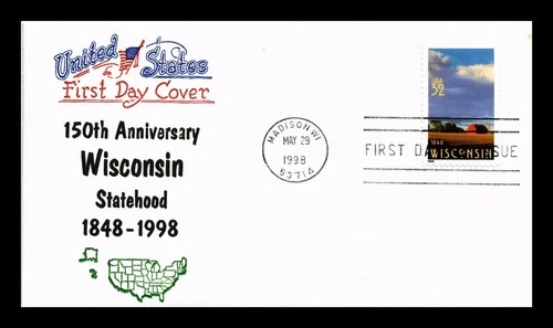 DR JIM STAMPS US COVER WISCONSIN STATEHOOD 150TH ANNIVERSARY FIRST DAY ISSUE