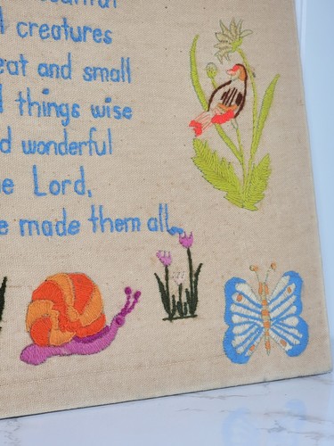 Vintage 70s Completed Cross Stitch “All Things Bright And Beautiful” – Colorful - Picture 6 of 9