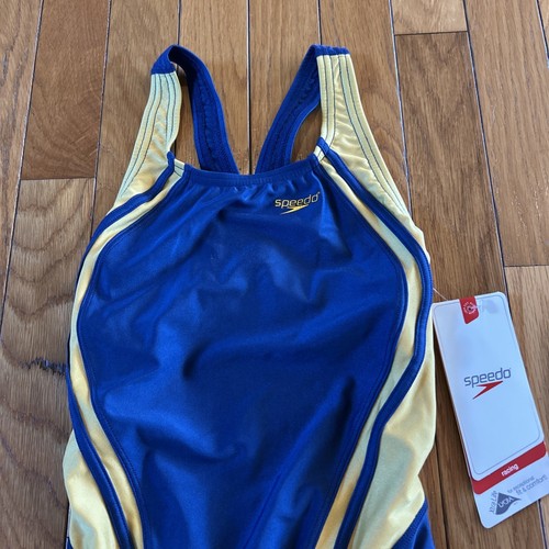New NWT Speedo Racing Quantum Splice One Piece Swimsuit Navy Yellow Gold Size 26 - Imagen 2 de 7