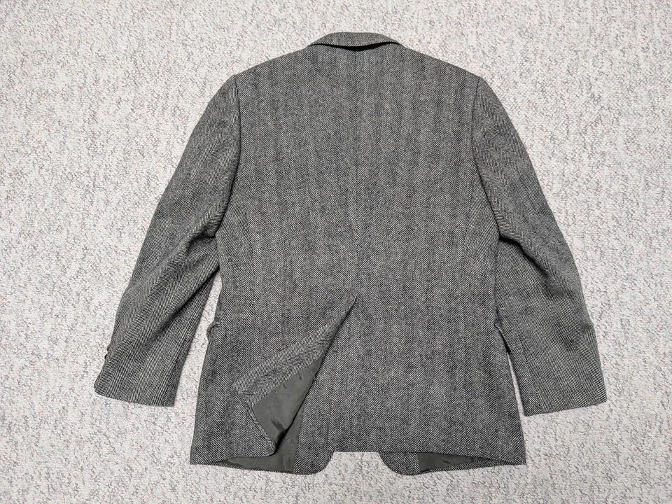 Blazer vintage TWEED Heringbone gris 38S chaqueta de lana PREPPY Ivy League Foto 2 de 4