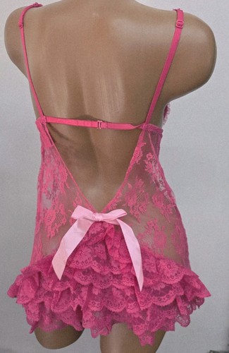 Y2K Vintage Victoria's Secret Slip Dress SMALL Pink Lace Sheer Nipple Slit Sexy - Picture 3 of 5