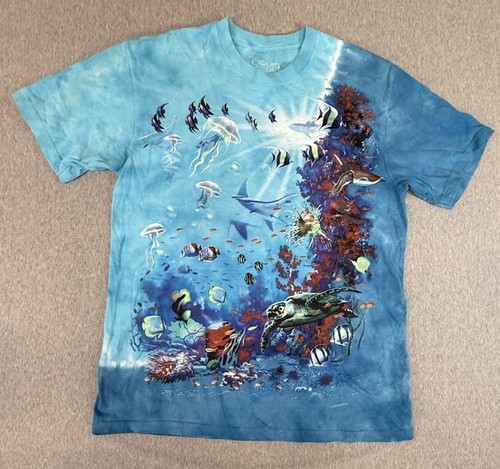 Liquid Blue T Shirt Mens M Blue Sea Ocean Creatures Tie Dye 2006 Y2K Vintage