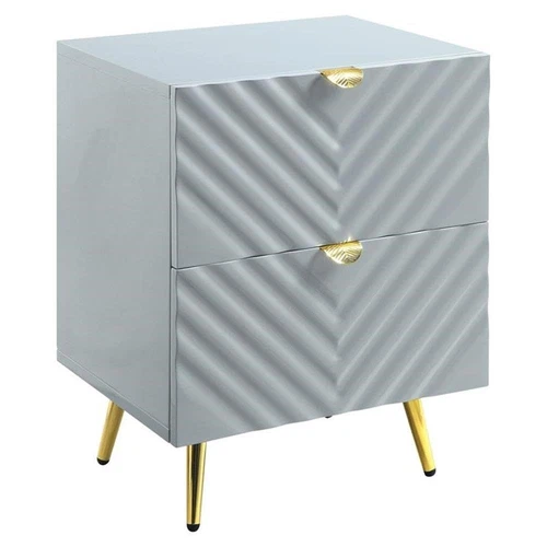 Furniture Finish Nightstand with 2 Drawers, Gray High Gloss