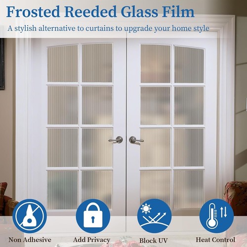 Window Privacy Film, Frosted Reeded Glass Film Decorative Window Decals - Picture 2 of 7