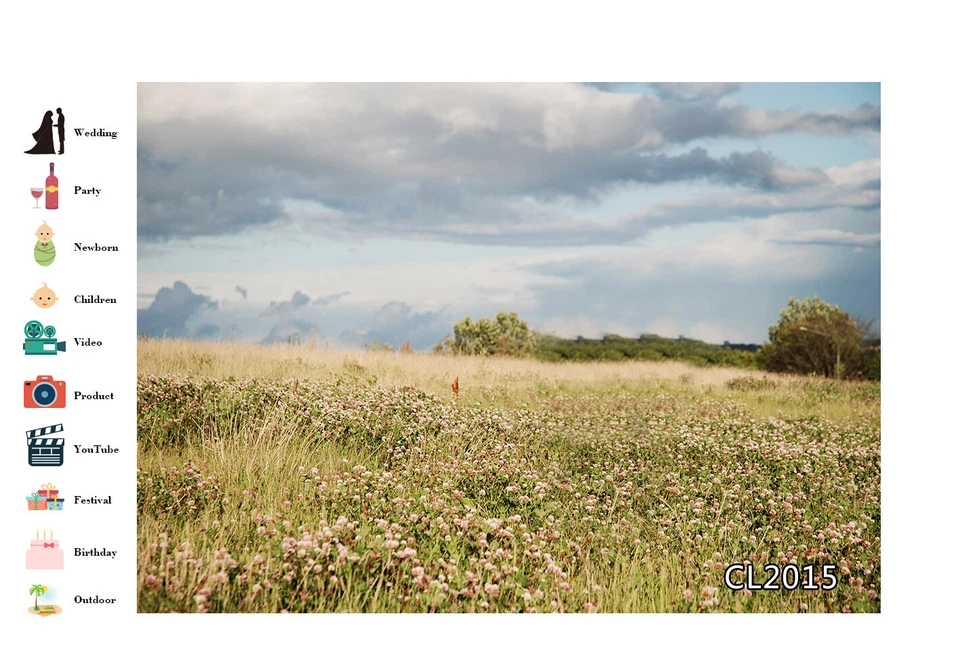 Spring Wildflowers Grassland Clouds Sky 10x8FT Vinyl Backdrop Photo Background - Image 3 of 4