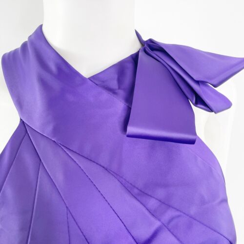 Karen Millen Purple Cocktail Sheath Dress Size 12 Satin Sleeveless Halter NEW - Picture 3 of 12