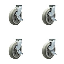 8 Inch Thermoplastic Rubber Caster Set with Roller Bearing and Brake/Swivel Lock