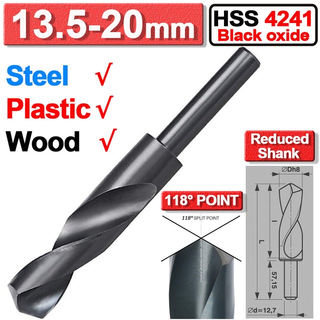 1//2 Blackmith Reduced Shank Drill Bit HHS-G Black Oxide Twist Dill Bit 13.5-20mm