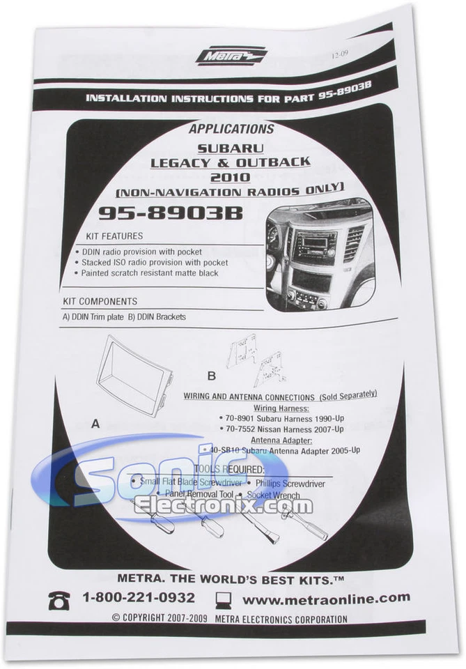 Kit de tablero de instalación doble DIN Metra 95-8903B para Subaru Legacy/Outback 2010-14 Foto 3 de 4