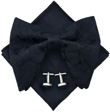 Men's Pre-Tied Paisley Bowtie Oversized Tuxedo Bow Tie Hankie Cufflinks Sets