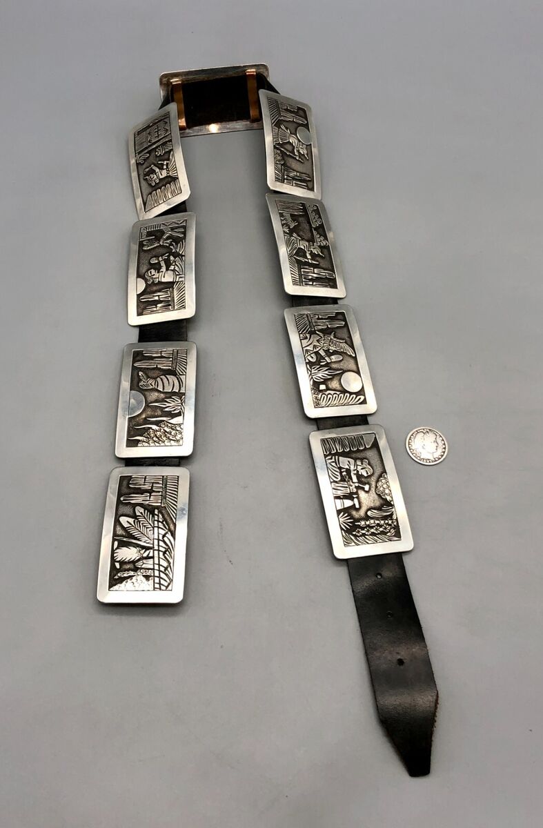 Heaviest 520 Gram Vintage Native American Navajo Turquoise Sterling Silver Link Concho Belt Old Heaviest 520 Gram Vintage Native American Navajo Turquoise Sterling Silver Link Concho Belt Old