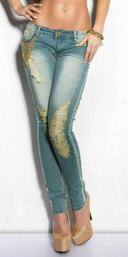 Koucla Sexy Blue Skinny Jeans UK 8 10 12 14 Ripped Distressed Faded Stretchy - Picture 19 of 24