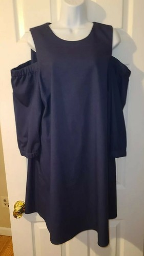 Vestido halógeno azul manga abierta para mujer XL pequeño manga 3/4" mezcla poliéster - Imagen 2 de 9