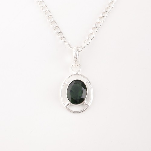 Natural Green Tourmaline Gemstone 925 Sterling Silver Jewelry Handmade Pendant - Picture 2 of 10