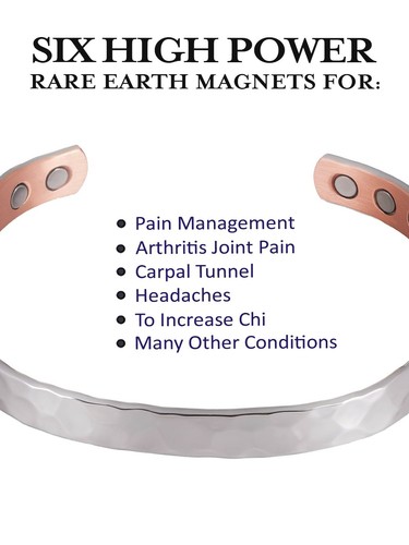 New Copper Magnetic Therapy Bracelet 6 Rare Earth Magnets Shiny Silver Hammer - 第 3/6 張圖片