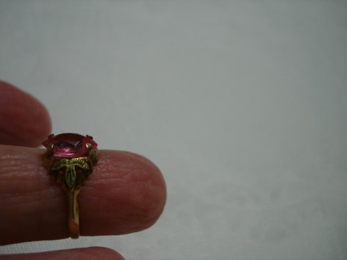 VINTAGE SCHÖNER FARBIGER ROSA STEIN 1,4 GRAMM 10K MASSIVER GOLD COCTAIL RING GRÖSSE 5,75 - Bild 7 von 9
