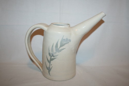 JK Pottery Hand Thrown Cream Watering Can Vase Grey Leaf Design - Picture 2 of 5