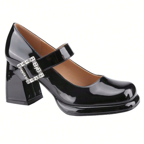 Damen-Pumps Plateau geschlossen eckige Zehenpartie Mary Jane Knöchelriemen Blockabsatz klobiger Absatz - Bild 34 von 41