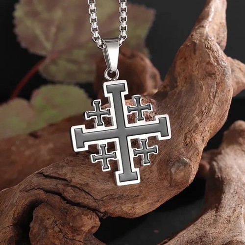 Cross Pendant Necklace for Men Boys Stainless Steel Lord's Prayer Bible Chain - Bild 36 von 67