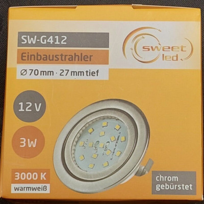 3 x LED Einbaustrahler 12V, 3W, flach, SW-G412, warmweiß, chrom gebürstet