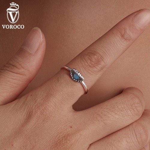 Anello aperto unico argento sterling 925 conchiglia iridescente donna regali gioielli Voroco - Foto 7 di 16