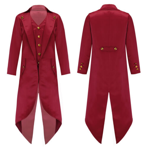 UK Boys Steampunk Vintage Tailcoat Jacket Coat Tuxedo Medieval Halloween Costume - Picture 5 of 32