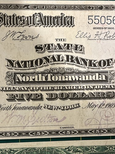 Reproduction $5 National Bank Note 1902 State Nat’l Bank North Tonawanda NY Copy - Picture 4 of 7