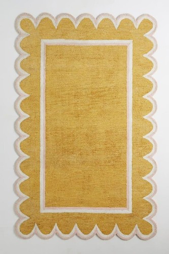 Alfombra de vieira acolchada a mano color amarillo blanco alfombra de lana para dormitorio tamaño 8x10 pies - Imagen 1 de 3