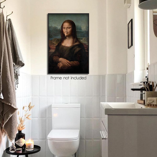 Funny Bathroom Wall Art,Vintage Funny Bathroom Poster Mona Lisa Painting Classic - Picture 7 of 12