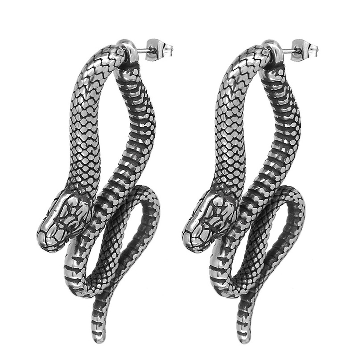 1 Pair Vintage Snake Stainless Steel Stud Earrings Punk Ear Helix