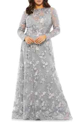 mac duggal all over sequin floral embroidered maxi dress Purple Floral Embroidered High Neck Long Sleeve Dress main image 1