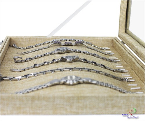 Tienda de joyas vitrina joyero bandeja de joyería con tapa de vidrio aspecto de yute - Imagen 9 de 19