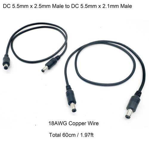 2pcs DC Power 5.5mm x 2.5mm Male to 2.1mm Male Camera Cable 18AWG LED Strip CCTV - Picture 1 of 8