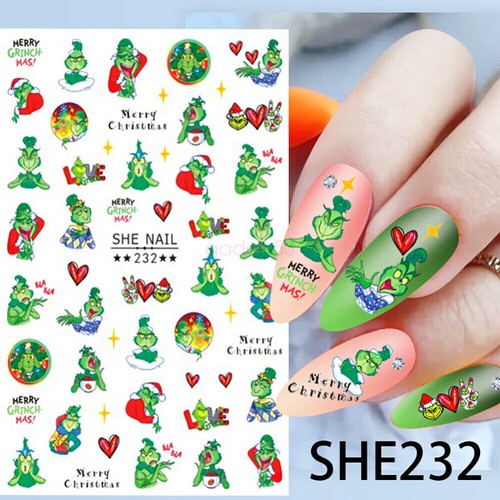 NEW G-rinch Christmas Nail Stickers Kids Santa Reindeer Gingerbread Snowflake - Picture 4 of 15