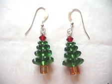 CHRISTMAS TREE EARRINGS made with SWAROVSKI CRYSTALS Holiday Jewelry, Free Ship
