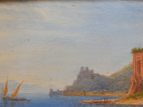 Öl/Holz. Unsigniert. Um ca. Mitte 19.Jh. "Italien. Küstenlandschaft mit Fischer" - Bild 4 von 9