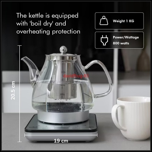 Healthy Choice 1.2L Digital Glass Kettle w/ Electric Tea Pot & Infuser 800W FREE - Picture 4 of 7