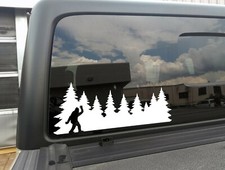 Bigfoot in Trees Waving Hello V2 Vinyl Decal - Sasquatch Forest Line PNW Die Cut