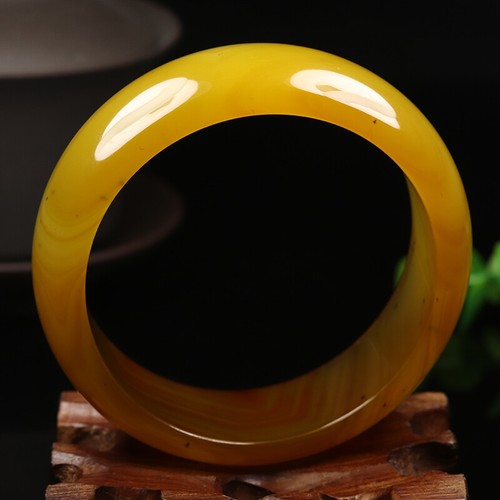 60mm Natural Yellow Brown Chalcedony Jade Bangle Bracelet Agate Bangle 05963 - Picture 3 of 8