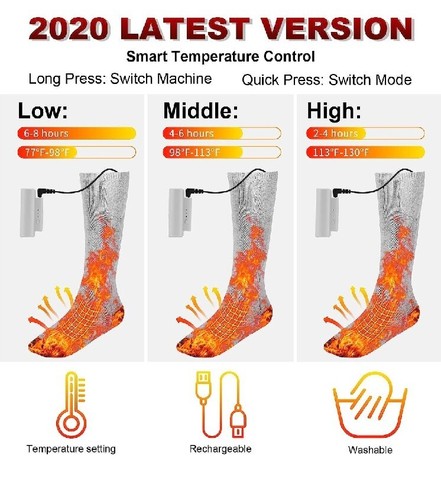 Wiederaufladbare beheizbare Socken für Herren Damen, waschbar, 3 Heizsocken - Bild 2 von 7