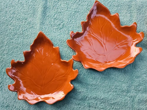 Melamine Fall 09 Dish Brown Leaf Tray Salad Desert Plates Set Of 4 - Picture 2 of 4