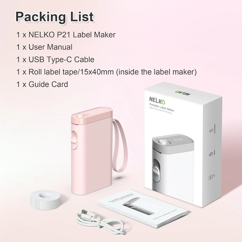 Bluetooth Label Maker Machine P21 Wireless Mini Pink Tape Cutter Printer