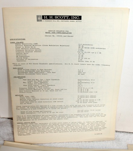 Vintage 1964 Scott 340B Stereo Receiver Operating Instruction Manual & Schematic - Picture 6 of 11