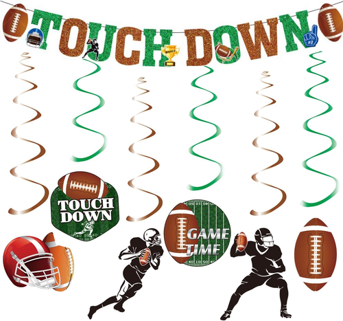 Football Party Supplies Kit Football Hanging Swirl and Football Paper Banner for