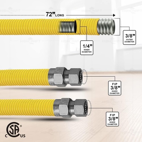 Gasleitungsschlauch 3/8'' Außendurchmesser x 72 Zoll Länge mit 0,38 Zoll FIP Fitting, gelber Mantel... - Bild 3 von 9