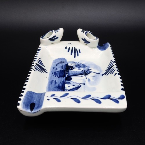 Vintage Delft Blue Rectangular Trinket Dish Holland Windmill Clogs Ash Tray - Picture 7 of 9